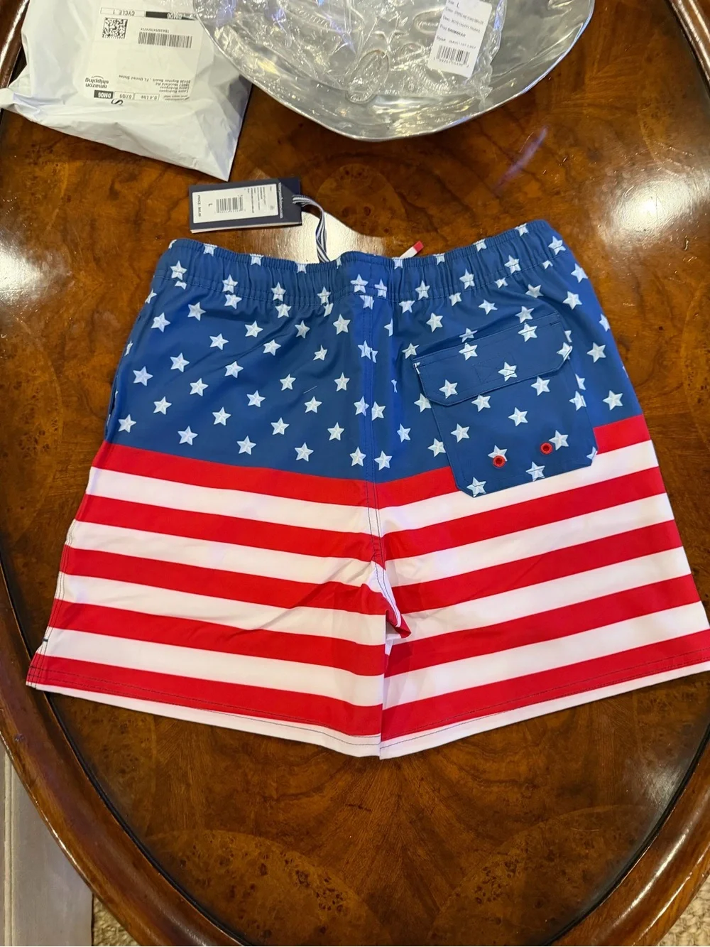 Vineyard Vines Boys American Flag Swim Trunks - Blue, Red, White